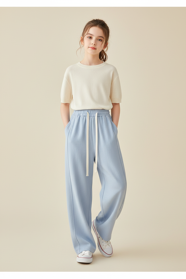 Pantalon Baggy Bleu Clair Ample Décontracté Enfant - Molleton