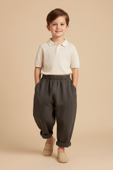 Pantalon Baggy Gris Foncé Coton Ample Enfant Décontracté - Lin