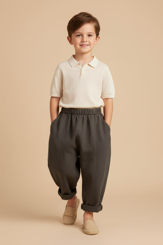 Pantalon Baggy Gris Foncé Coton Ample Enfant Décontracté - Lin