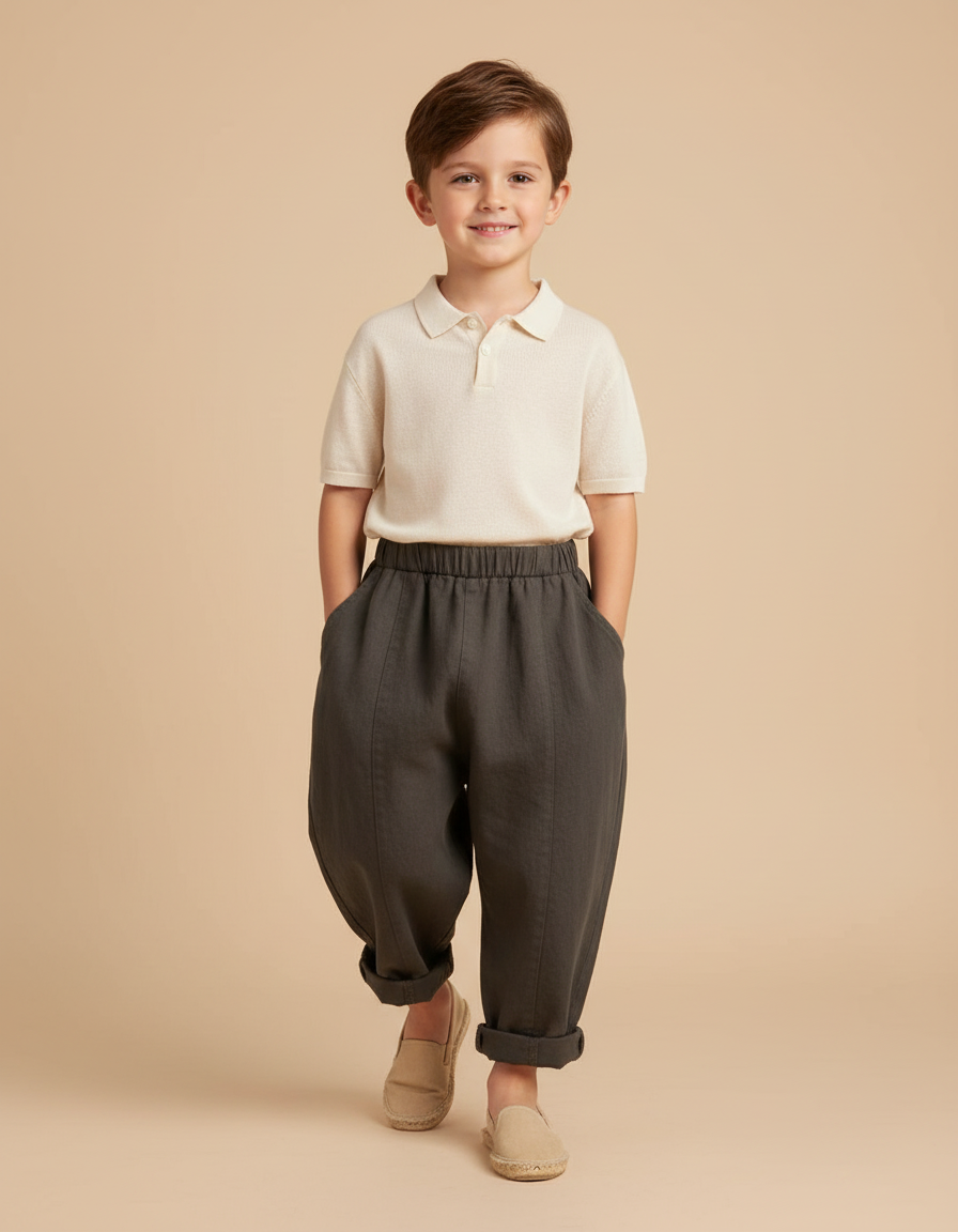 Pantalon Baggy Gris Foncé Coton Ample Enfant Décontracté - Lin