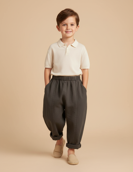 Pantalon Baggy Gris Foncé Coton Ample Enfant Décontracté - Lin