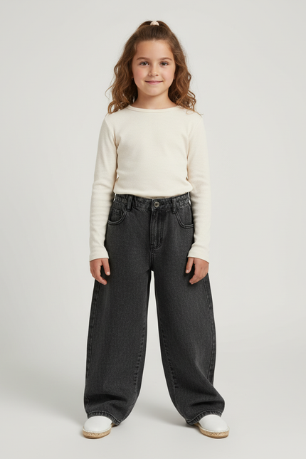 Pantalon Baggy Jean Denim Ample Gris Enfant