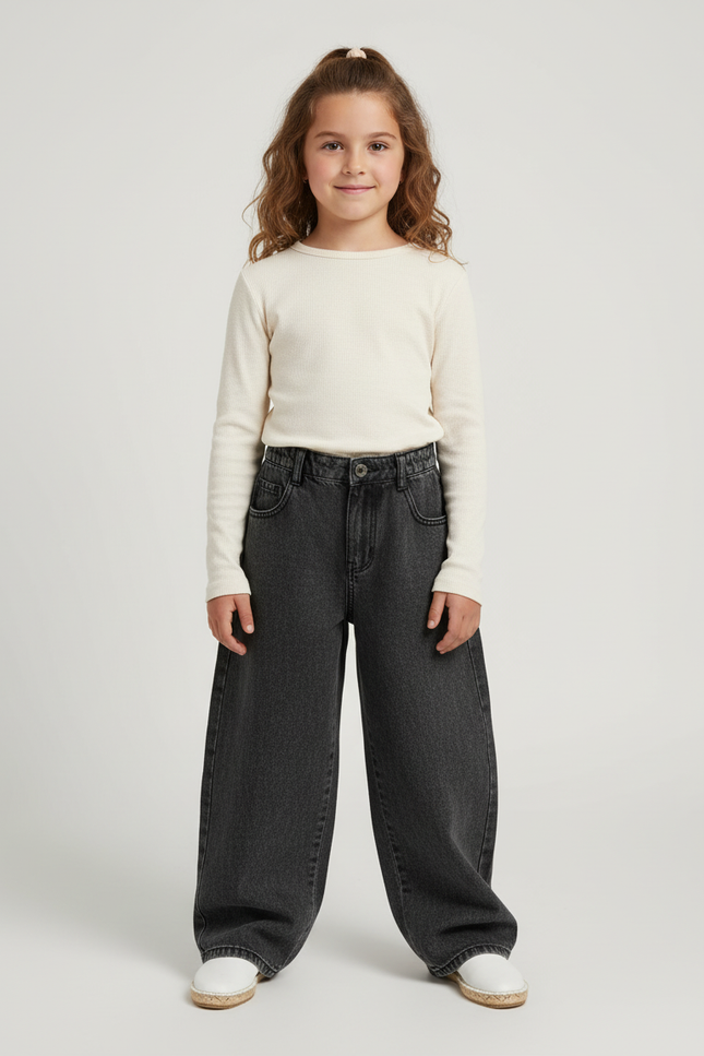 Pantalon Baggy Jean Denim Ample Gris Enfant