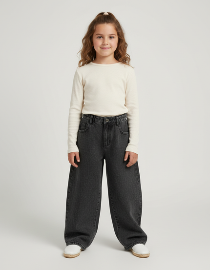 Pantalon Baggy Jean Denim Ample Gris Enfant