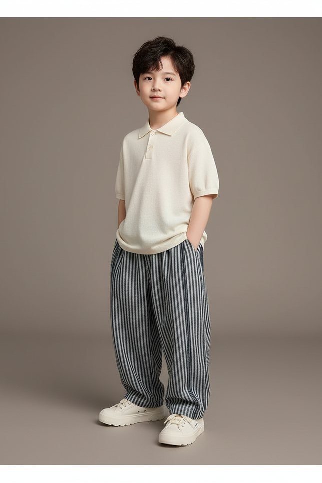 Pantalon Baggy Rayé Bleu Ample Décontracté Garçon - Coton