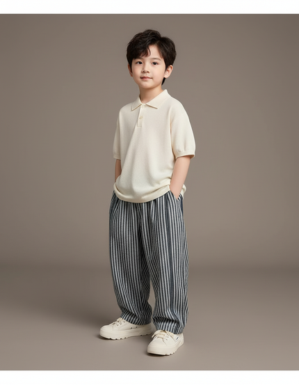 Pantalon Baggy Rayé Bleu Ample Décontracté Garçon - Coton