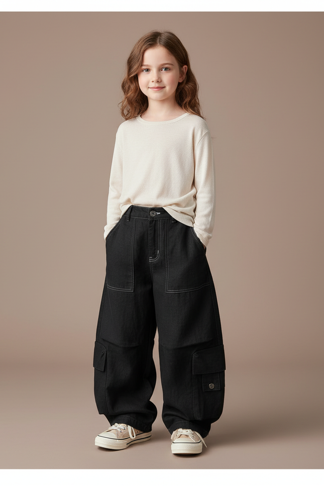 Pantalon Baggy Noir Ample Cargo Enfant Hip-Hop - Jean