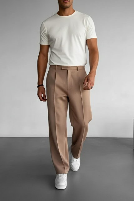Pantalon Baggy Beige Ample Plissé Confort Homme - Gabardine