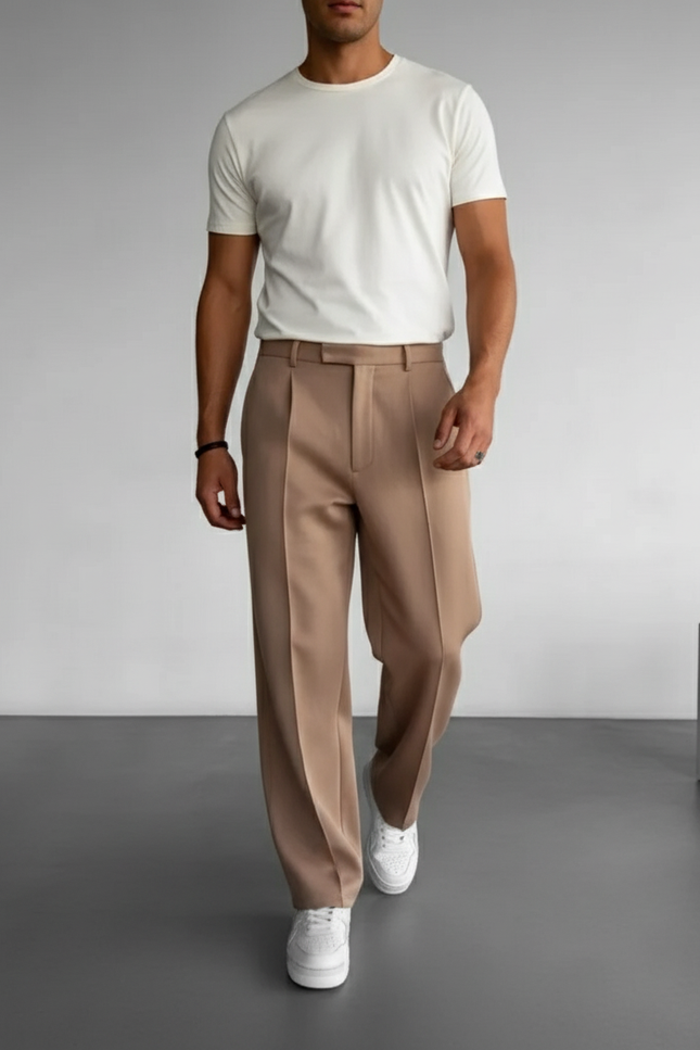 Pantalon Baggy Beige Ample Plissé Confort Homme - Gabardine