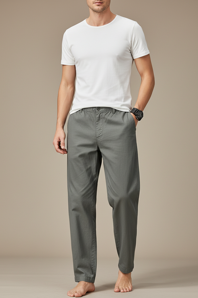 Pantalon Baggy Coton Gris Ample Décontracté Homme
