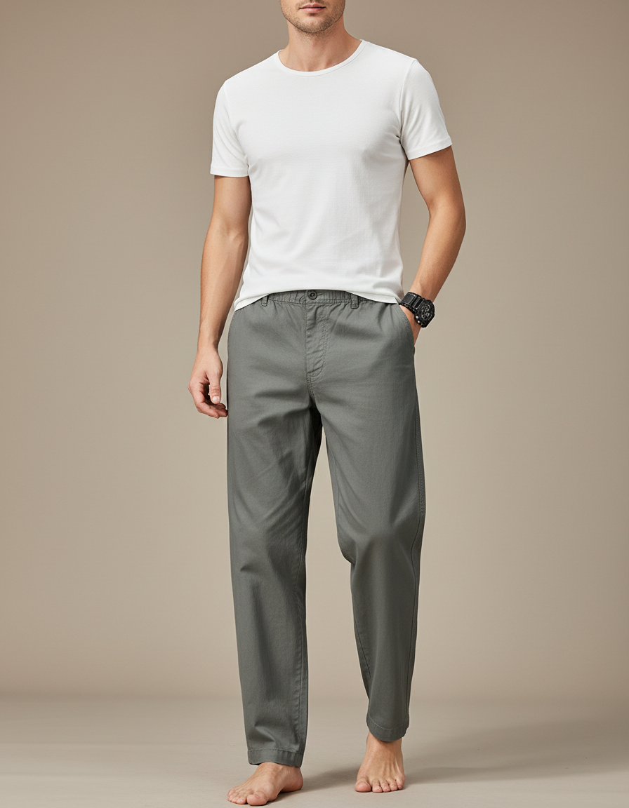 Pantalon Baggy Coton Gris Ample Décontracté Homme