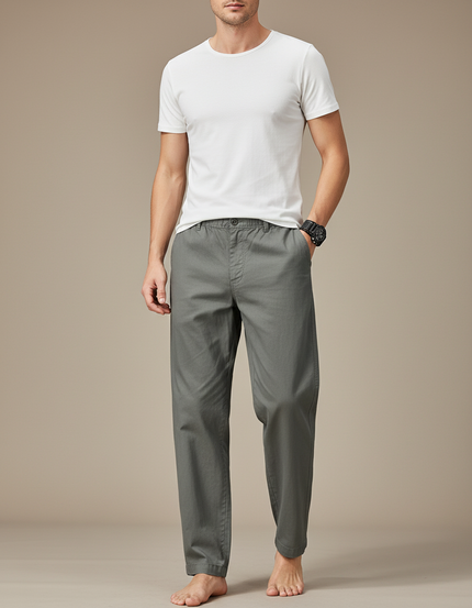 Pantalon Baggy Coton Gris Ample Décontracté Homme