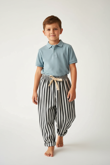 Pantalon Baggy Rayé Lin Coton Ample Enfant - Imprimé