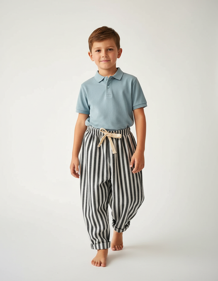 Pantalon Baggy Rayé Lin Coton Ample Enfant - Imprimé