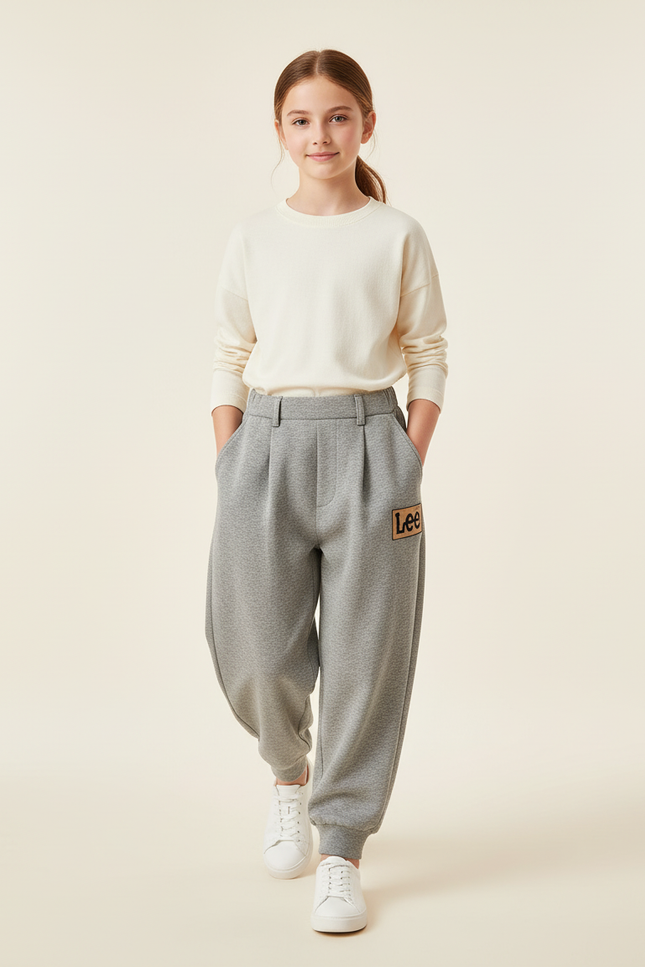 Pantalon Baggy Gris Molletonné Ample Logo Enfant