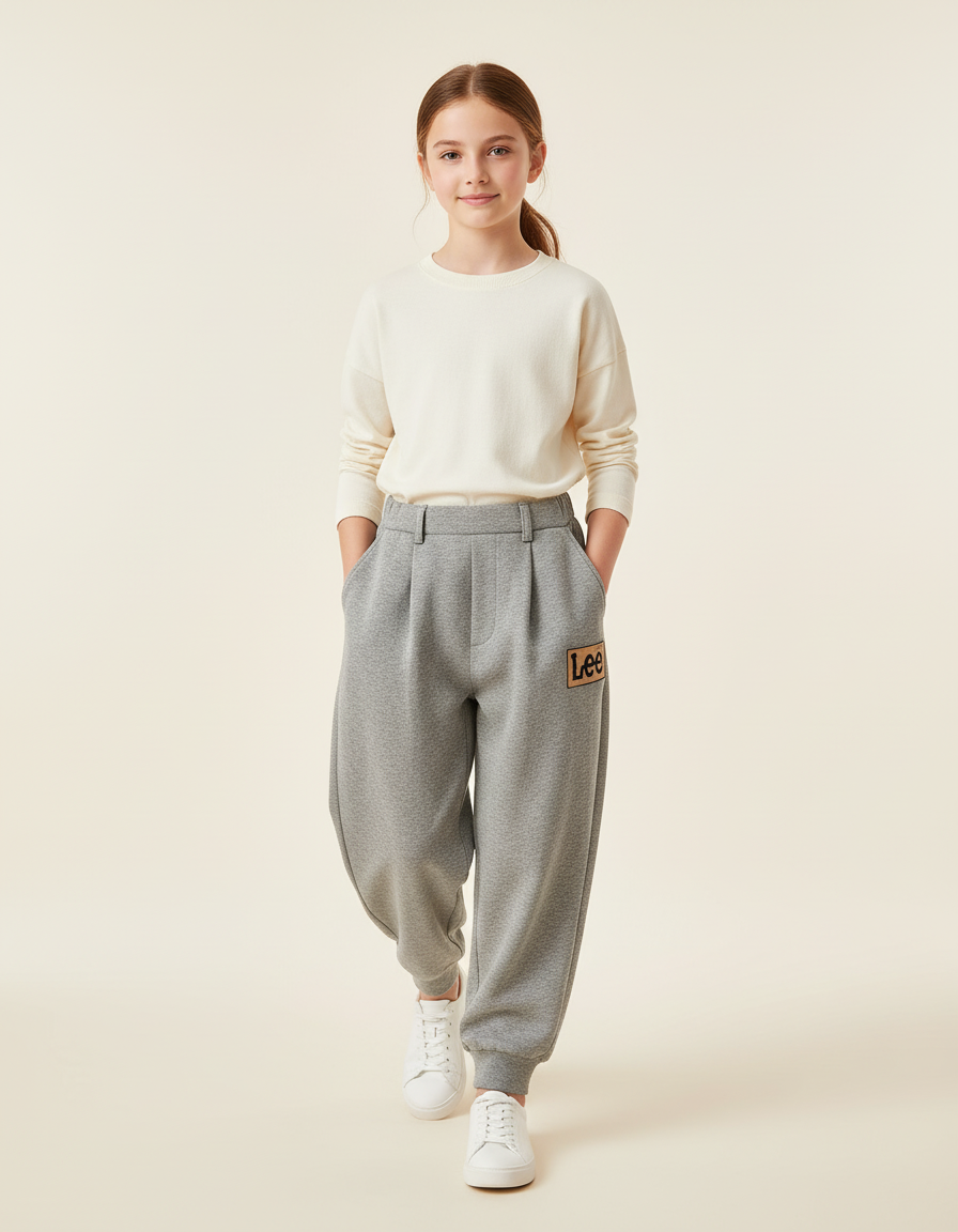 Pantalon Baggy Gris Molletonné Ample Logo Enfant