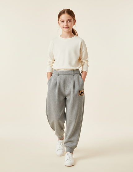 Pantalon Baggy Gris Molletonné Ample Logo Enfant