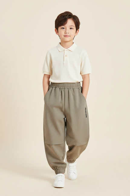 Pantalon Baggy Kaki Coton Ample Décontracté Sport Enfant - Molleton