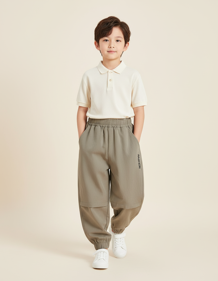Pantalon Baggy Kaki Coton Ample Décontracté Sport Enfant - Molleton