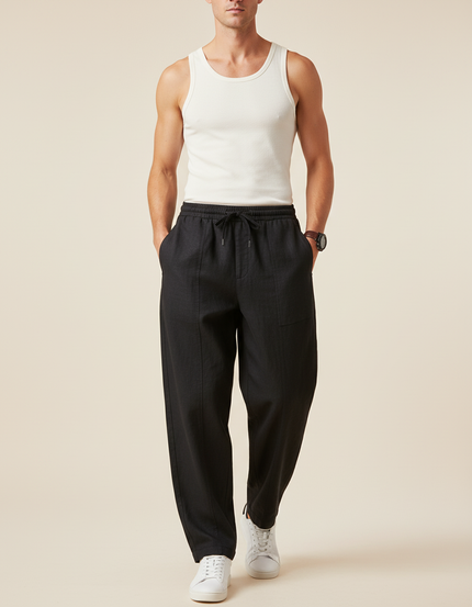 Pantalon Baggy Noir Lin Décontracté Homme