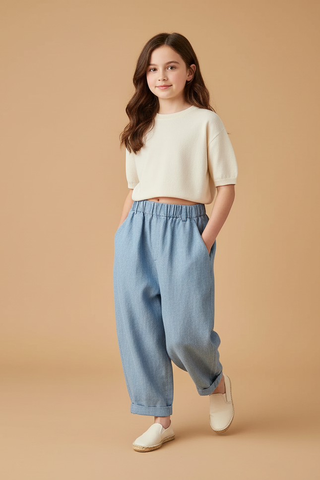 Pantalon Baggy Jean Bleu Clair Ample Confortable Enfant