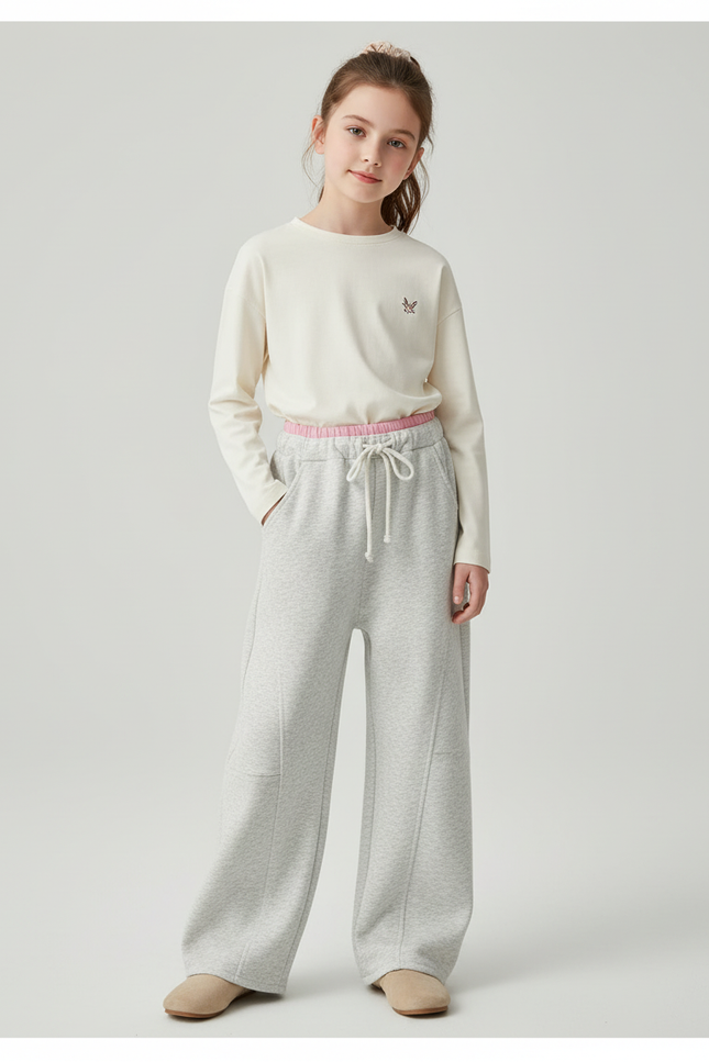 Pantalon Baggy Gris Chiné Ample Coton Enfant - Molleton