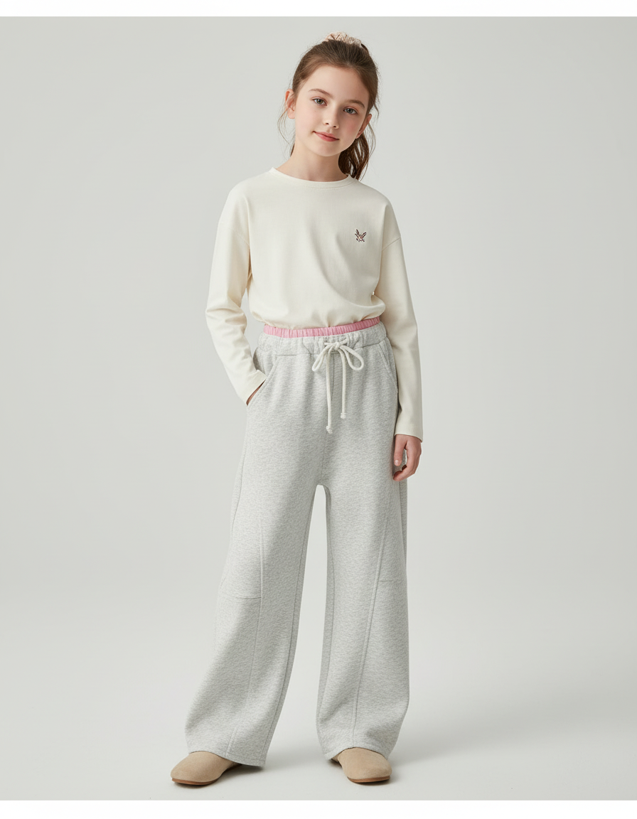 Pantalon Baggy Gris Chiné Ample Coton Enfant - Molleton
