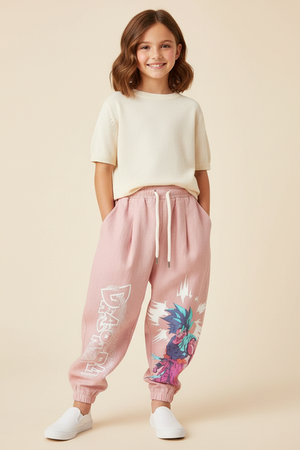 Pantalon Baggy Rose Coton Ample Imprimé Anime Fille