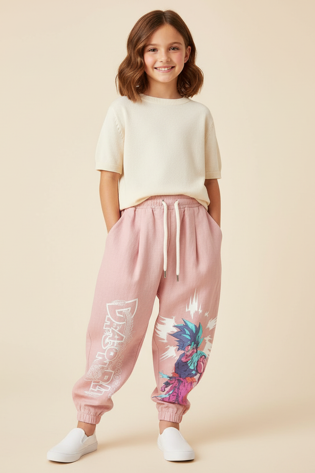 Pantalon Baggy Rose Coton Ample Imprimé Anime Fille