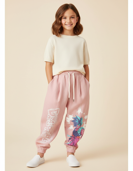 Pantalon Baggy Rose Coton Ample Imprimé Anime Fille