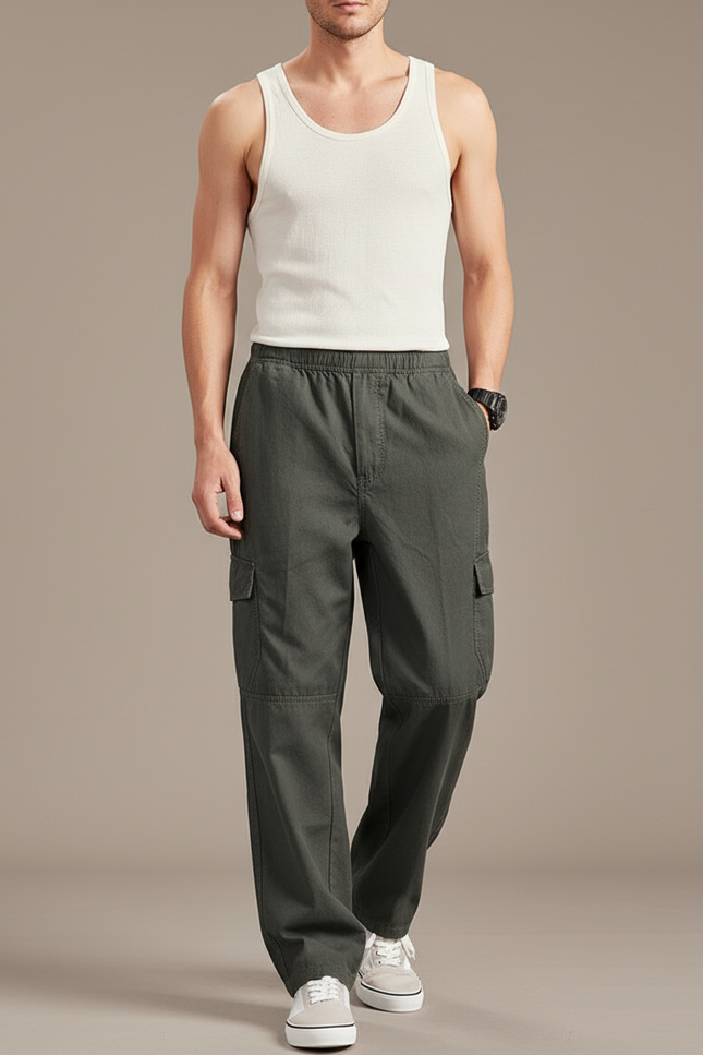 Pantalon Baggy Homme Kaki - Toile