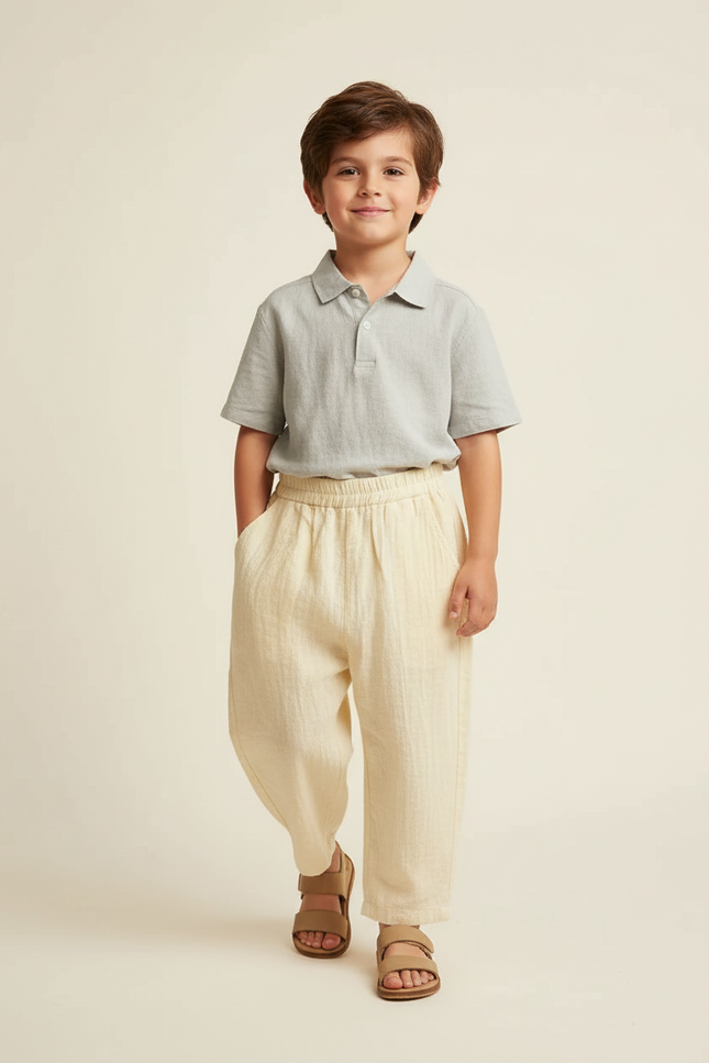 Pantalon Baggy Écru Ample Coton Enfant Léger - Beige