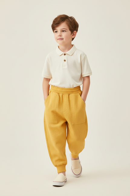 Pantalon Baggy Jaune Ample Décontracté Coton Enfant Sport - Molleton