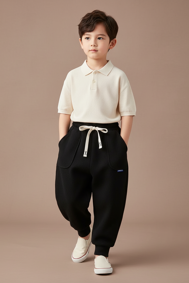 Pantalon Baggy Noir Ample Molletonné Élastiqué Enfant