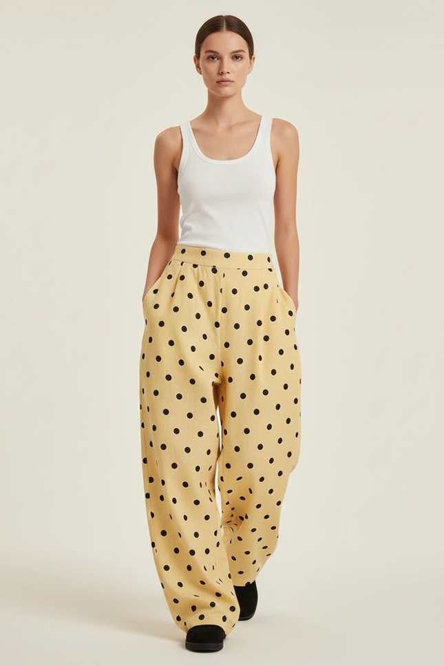 Pantalon Baggy Jaune Pois Ample Fluide Décontracté Femme - Viscose