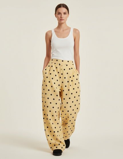 Pantalon Baggy Jaune Pois Ample Fluide Décontracté Femme - Viscose