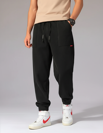 Pantalon Baggy Noir Côtelé Ample Décontracté Sport Homme - Cordé