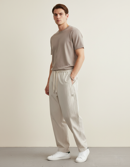 Pantalon Baggy Beige Cordon Léger Décontracté Homme - Lin