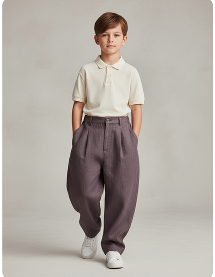 Pantalon Baggy Marron Ample Plissé Décontracté Garçon - Gabardine