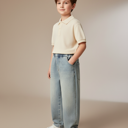 Pantalon Baggy Garçon Bleu Taille Élastique Denim Streetwear - Jean