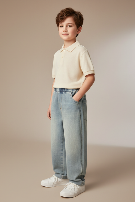 Pantalon Baggy Garçon Bleu Taille Élastique Denim Streetwear - Jean