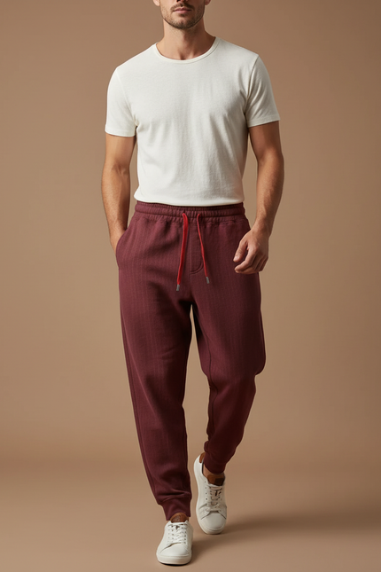 Pantalon Baggy Bordeaux Texturé Cordon Ample Décontracté Homme - Molleton