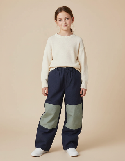 Pantalon Baggy Bleu Marine Patchwork Décontracté Enfant - Toile