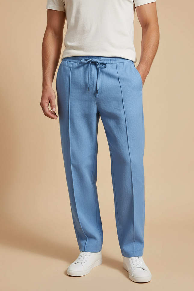 Pantalon Baggy Bleu Ciel Ample Cordon Décontracté Homme - Lin