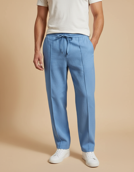 Pantalon Baggy Bleu Ciel Ample Cordon Décontracté Homme - Lin