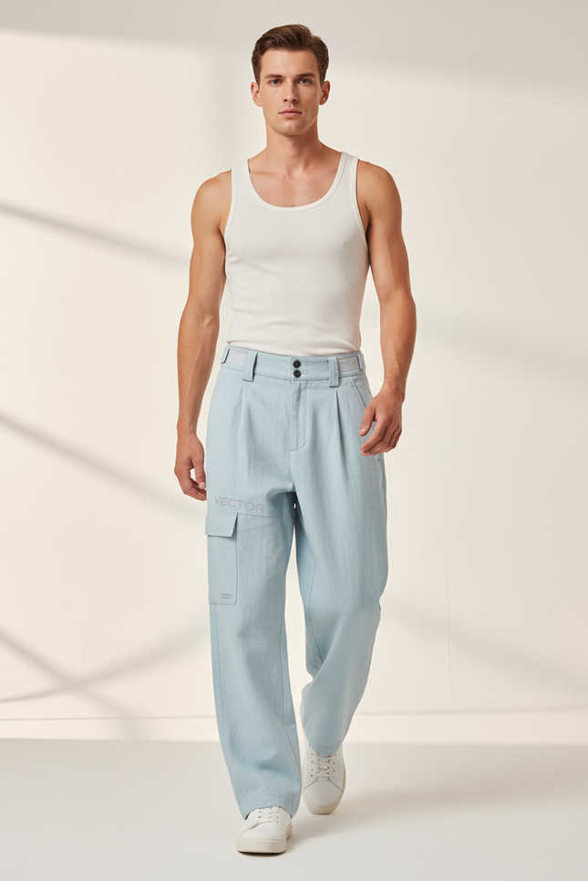 Pantalon Baggy Bleu Clair Cargo Décontracté Homme - Jean