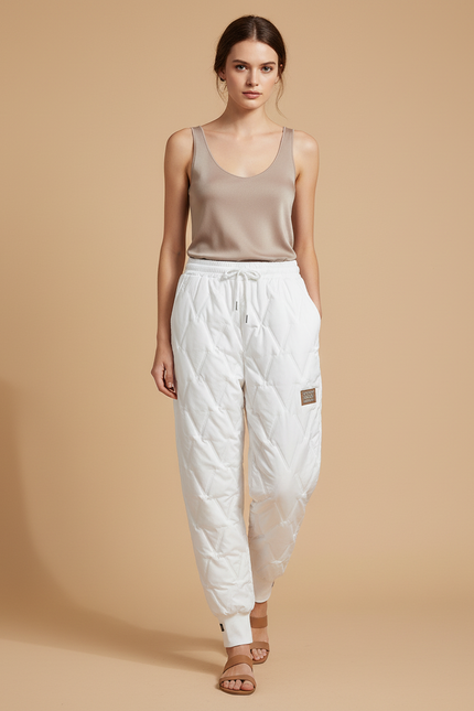 Pantalon Baggy Blanc Matelassé Ample Confortable Femme - Polyester