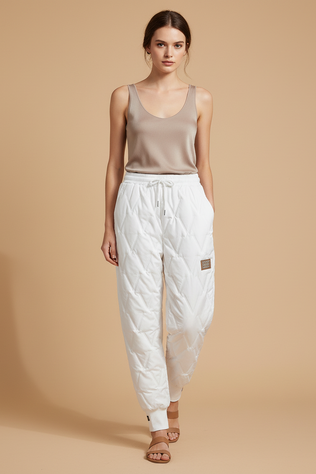 Pantalon Baggy Blanc Matelassé Ample Confortable Femme - Polyester