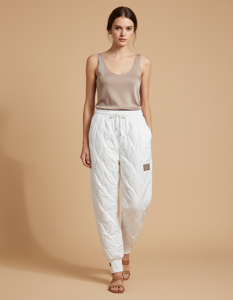 Pantalon Baggy Blanc Matelassé Ample Confortable Femme - Polyester