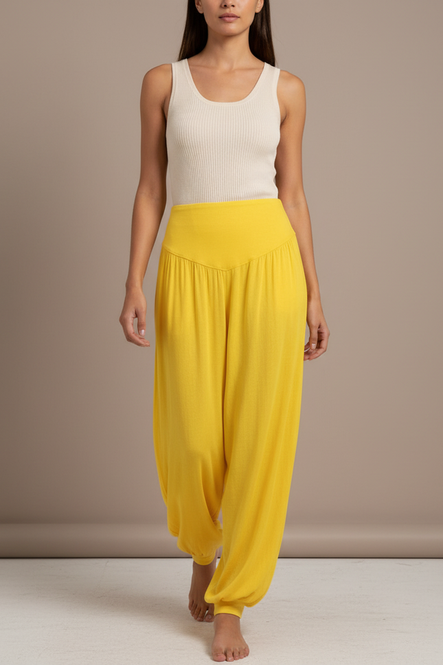 Pantalon Baggy Jaune Fluide Confortable Yoga Femme - Viscose
